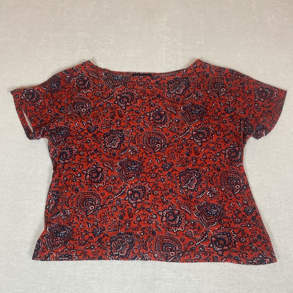 Jones New York 2X Red Floral Paisley Cotton Top Short Sleeve Plus Size Casual